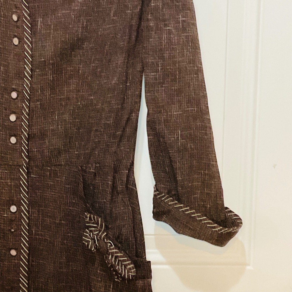 TONI TODD Original vintage 1940s brown button up rayon bows‎ maxi pockets dress - Picture 5 of 16